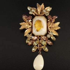 Large Hobé Baroque 3.5" Gold and Cream Brooch Mid-century Rare